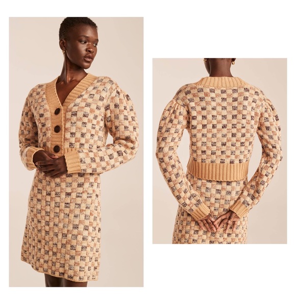 REBECCA TAYLOR Wool & Cashmere-Blend Crop Cardigan Light Academia XL - Picture 7 of 11